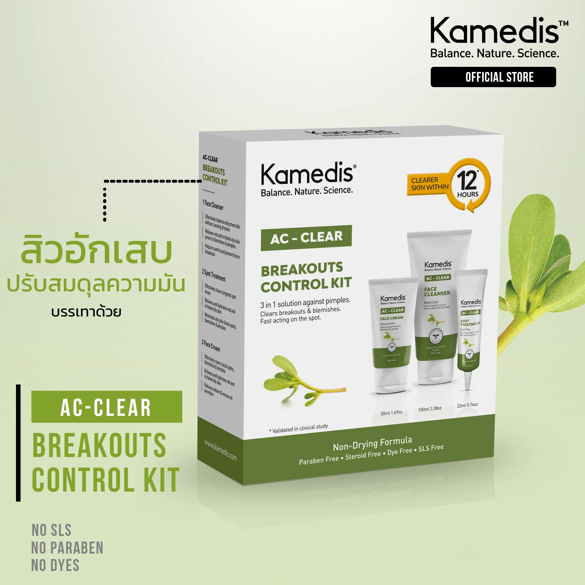 Kamedis AC-CLEAR Breakouts Control Kit ช่วยลดสิว ควบคุมความมัน ลดสิวอุดตัน ผิวผสม ผิวมัน ช่วยยับยั้งเชื้อสิวโฟมล้างหน้า ผลิตภัณฑ์ดูแลผิวหน้า EXP 03/22