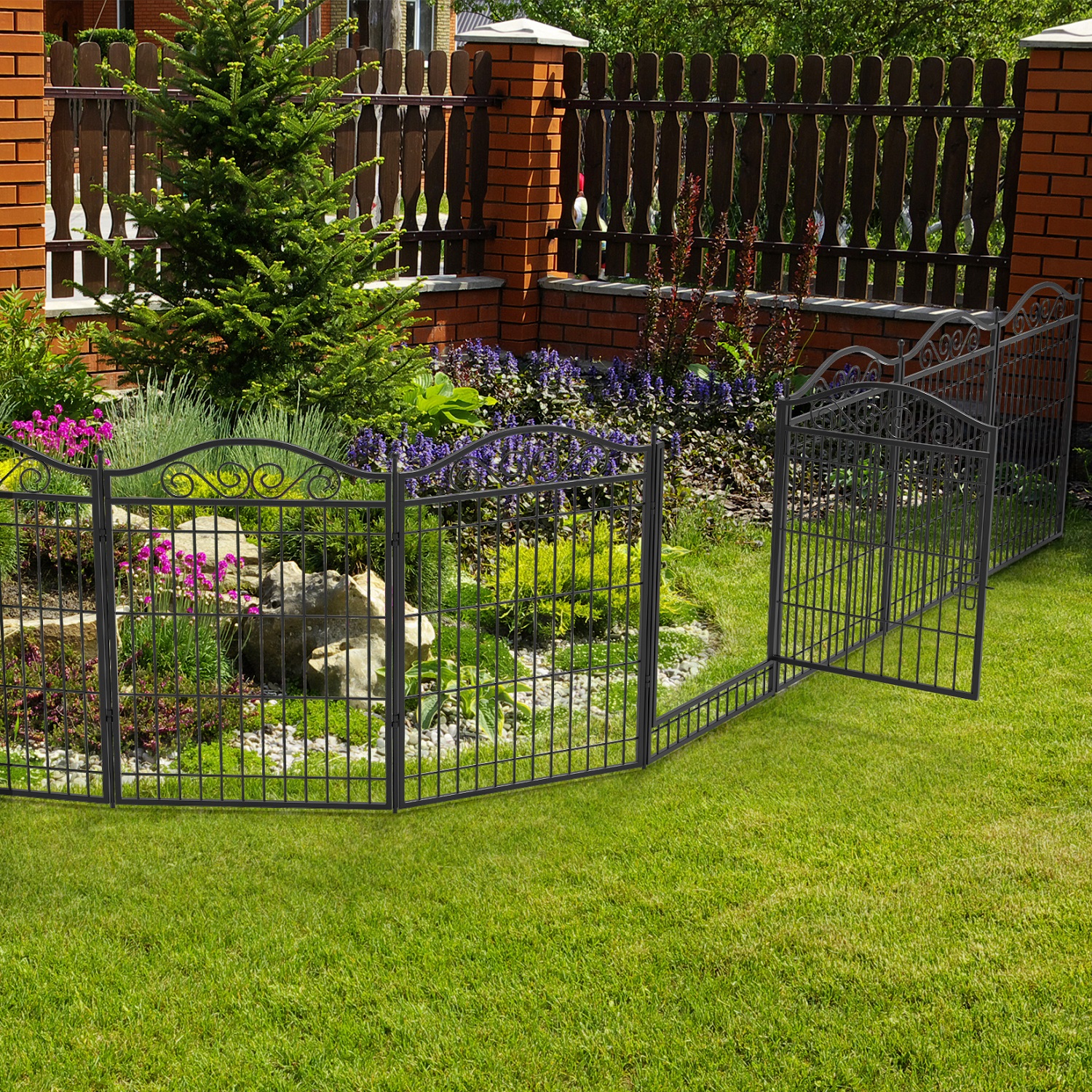 BingoPaw รั้วสวนหย่อม รั้วกั้นสุนัข รั้วกั้นแมว 8 Panels Total Length 5.04m Heavy Duty Metal Dog Panel Pet Playpen Foldable Dog Exercise Fence with Gate Garden Fence คอกสุนัข เหล็ก ราคา 3,599 บาท*ส่งฟรี