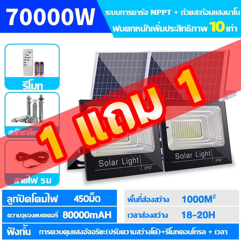 ซื้อ 1 แถม 1 ไฟโซล่าเซลล์ โซล่าเซลล์ ไฟ สปอตไลท์ โซล่า ไฟภายนอกอาคาร 35000W หลอดไฟ led ไฟโซล่าเซล LED ไฟพลังแสงอาทิต Solar light outdoor โคมไฟนอกบ้าน ไฟสปอตไลท์ กันน้ำ IP67 ไฟสปอร์ตไลท์ ประกัน 30 ปี Solar light