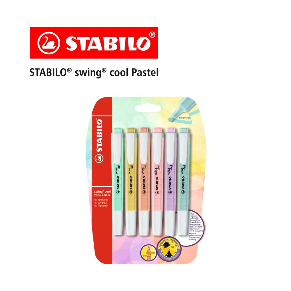 STABILO สตาบิโล Swing Cool Pastel in Blister ปากกา ปากกาเน้นข้อความ สีพาสเทล 6 สีสีละ 1 ด้าม