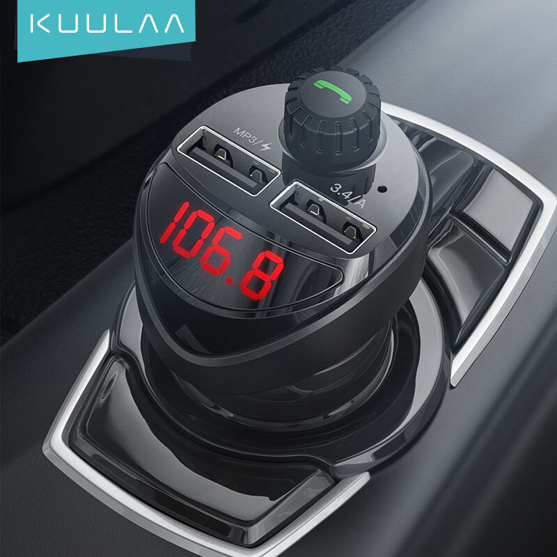 KUULAAที่ชาร์จบลูทูธในรถยนต์พร้อมเครื่องส่งสัญญาณFM,เครื่องชาร์จUSBคู่2หัวเครื่องเล่นMP3การ์ดTFชุดชาร์จโทรศัพท์ในรถยนต์