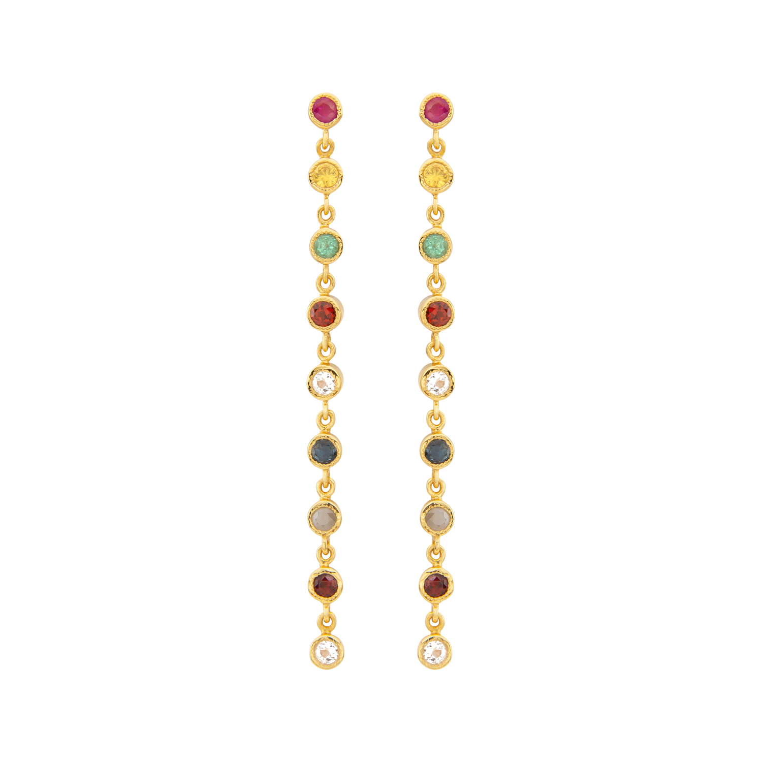 Vetiver Pearl Nine gems cutting L earrings ต่างหูนพเก้า พลอยนพเก้า พลอยแท้ ตามตำรา ต่างหูแป้น ต่างหูยาว ตุ้งติ้ง ตัวเรือนเงินแท้925 ชุบทอง18k จัดส่งไว ราคา 2,950 บาท*ส่งฟรี