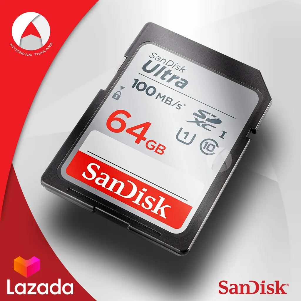 SanDisk Ultra SD Card 64GB Class 10 SDXC Speed 100MB/s (SDSDUNR-064G-GN6IN) เมมโมรี่ การ์ด แซนดิส กล้อง ถ่ายภาพ กล้องDSLR กล้องโปร กล้องมิลเลอร์เลส Mirrorless ประกัน 10ปี โดย Synnex