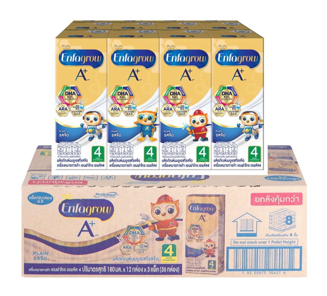 Enfagrow A+ UHT Formula 4 180ml. x 36 กล่อง (ยกลัง) เอนฟาโกร เอพลัส นมยูเอชที สูตร 4 รสจืด