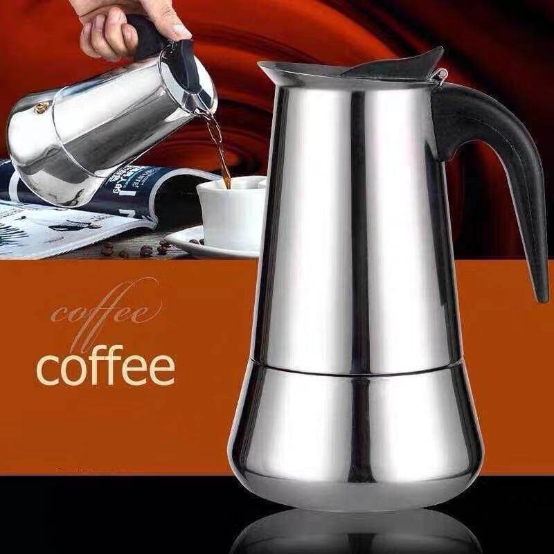 หม้อกาแฟ หม้อต้มกาแฟสด เครื่องชงกาแฟเอสเพรสโซ่ มอคค่า กาต้มกาแฟสด เครื่องชงกาแฟสด เครื่องทำกาแฟ แบบปิคนิคพกพา สแตนเลส 304