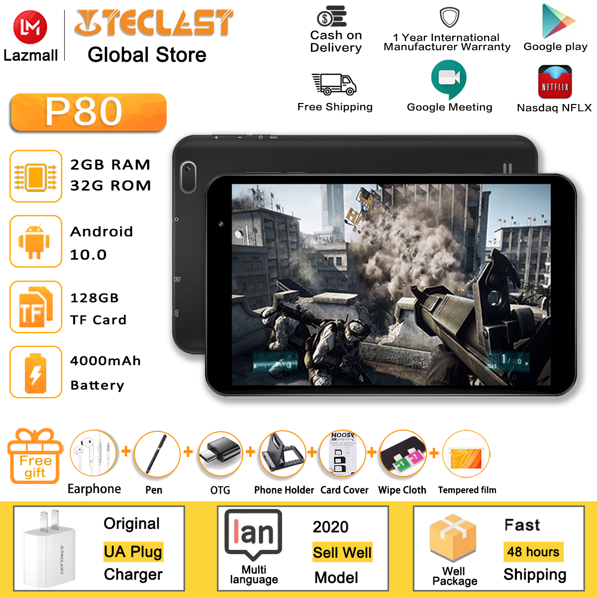 Teclast แบรนด์ใหม่ของแท้ P80 Android 10 Ac Dual ความถี่แท็บเล็ต Wi-fi Android เดิมฟรีของขวัญ