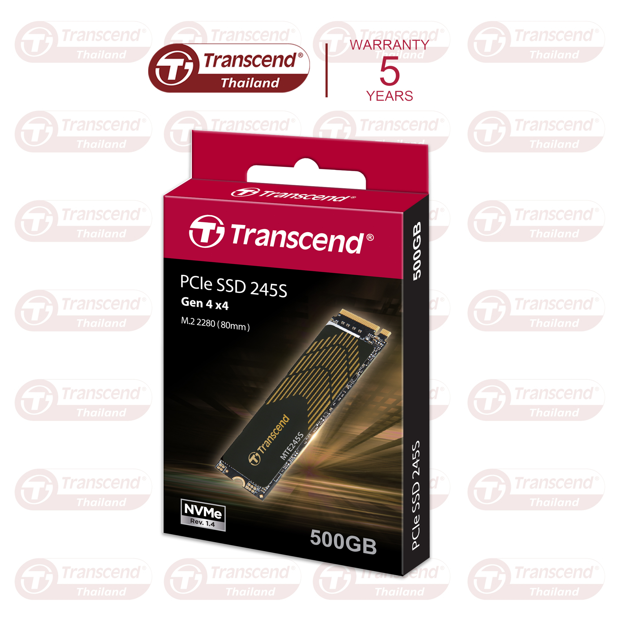 PCIe NVMe M.2 SSD 500GB : MTE245S : Gen 4X4  Transcend * รับประกัน 5 ปี หรือ** รับประกันไม่เกิน300 TBW **มีใบกำกับภาษี - ยี่ห้อ Transcend ราคา 1,690 บาท*ส่งฟรี