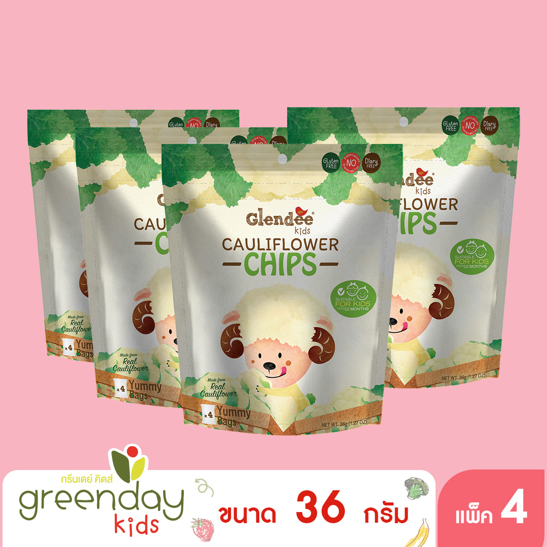 [แพ็ก 4] Greenday Kids Cauliflower Chips กะหล่ำดอกกรอบ 36 กรัม
