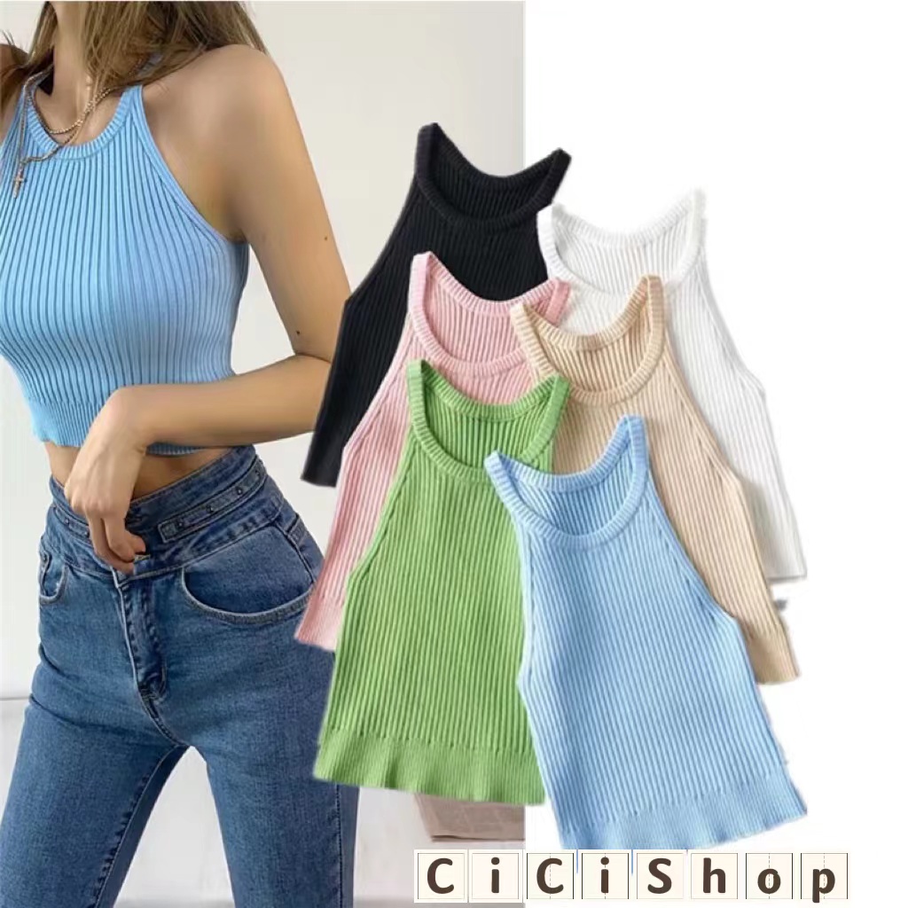 Cici(66018)เสื้อกล้ามครอปสายเดี่ยวไหมพรมผ้าร่อง สีสันใสมากๆกับแมทซ์กับยีนส์คือดีย์สุด ราคา 75 บาท*ส่งฟรี