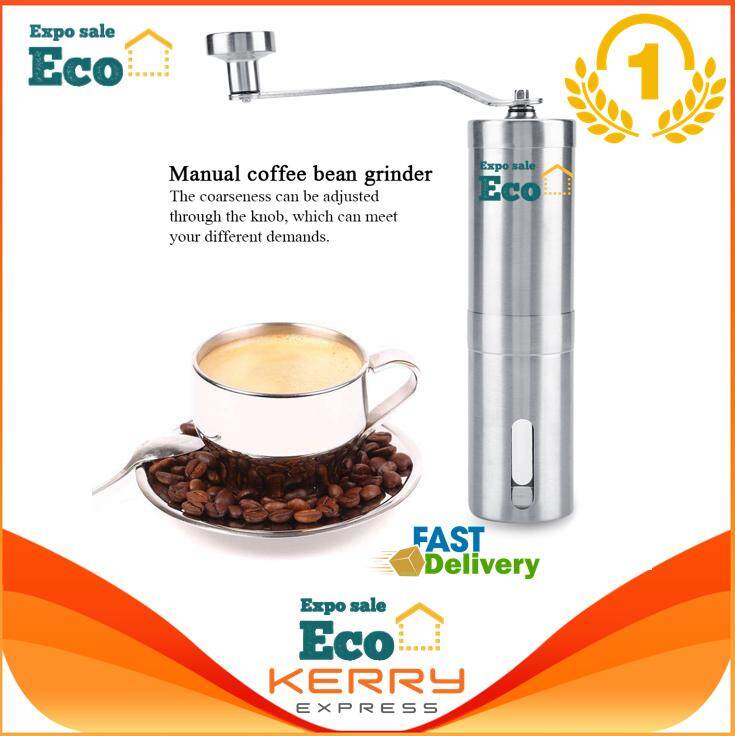 Eco Home Stainless Steel Manual Coffee Bean Grinder Mill Kitchen Hand Grinding Tool อุปกรณ์บดแตนเลส สำหรับเมล็ดบดกาแฟส (silver)