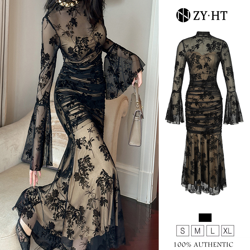 ZY.HT EraVogue เดรสผู้หญิง เดรสสีดำ เดรสแขนบาน เดรสหางปลา เดรสกำมะหยี่ เดรสไฮโซ เดรสออกงาน เดรสเซ็กซี่ เดรสฝรั่งเศส 20743 ราคา 1,477 บาท*ส่งฟรี