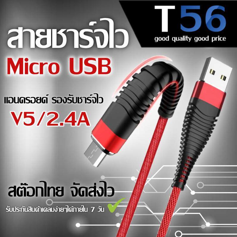 สายชาร์จแบต Micro USB ข้อต่อนิ่ม ทนทานสูง มีรับประกันสินค้าทุกชิ้น 100% รองรับชาร์จไว5V/2.4A (1เมตร) เปียถัก ชาร์จซัมซุง วีโว่ อ๊อปโป้