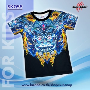 สินค้า SNAPCAT SK056 เสื้อยืดเด็กอายุ 4-10 ปี เสื้อยืดคอกลม เสื้อผ้าแฟชั่น เสื้อยืดพิมพ์ลาย ยักษ์วัดสิงห์ (ดำ)