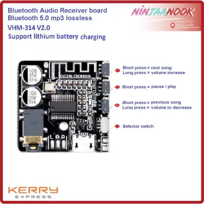 บอร์ดบลูทูธ 5.0 mp3 รุ่นใหม่ (VHM 314 V2.0) สเตอริโอไร้สาย (รับเสียง) Bluetooth Audio Receiver board Bluetooth 5.0 mp3 lossless decoder board Wireless Stereo Music Module ฟังเพลง ดูหนัง ใช้เสียบหูฟัง ส่งต่อ วงจร ขยายเสียง power amp Arduino electronic proj
