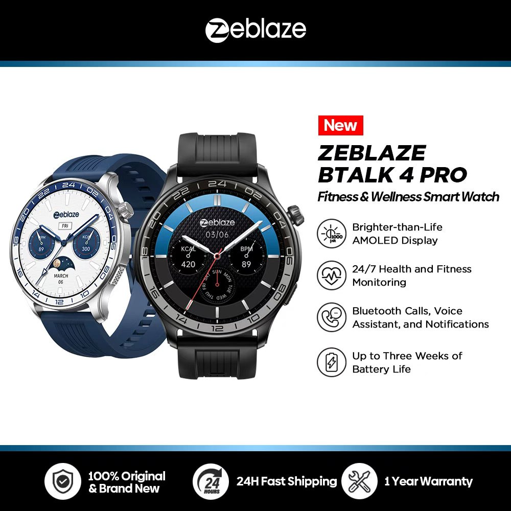 New Zeblaze Btalk 4 Pro Voice Call Smart Watch 1.43'' Amoled Display Heart Rate Fitness and Health Smart Watches for Men ราคา 830 บาท*ส่งฟรี