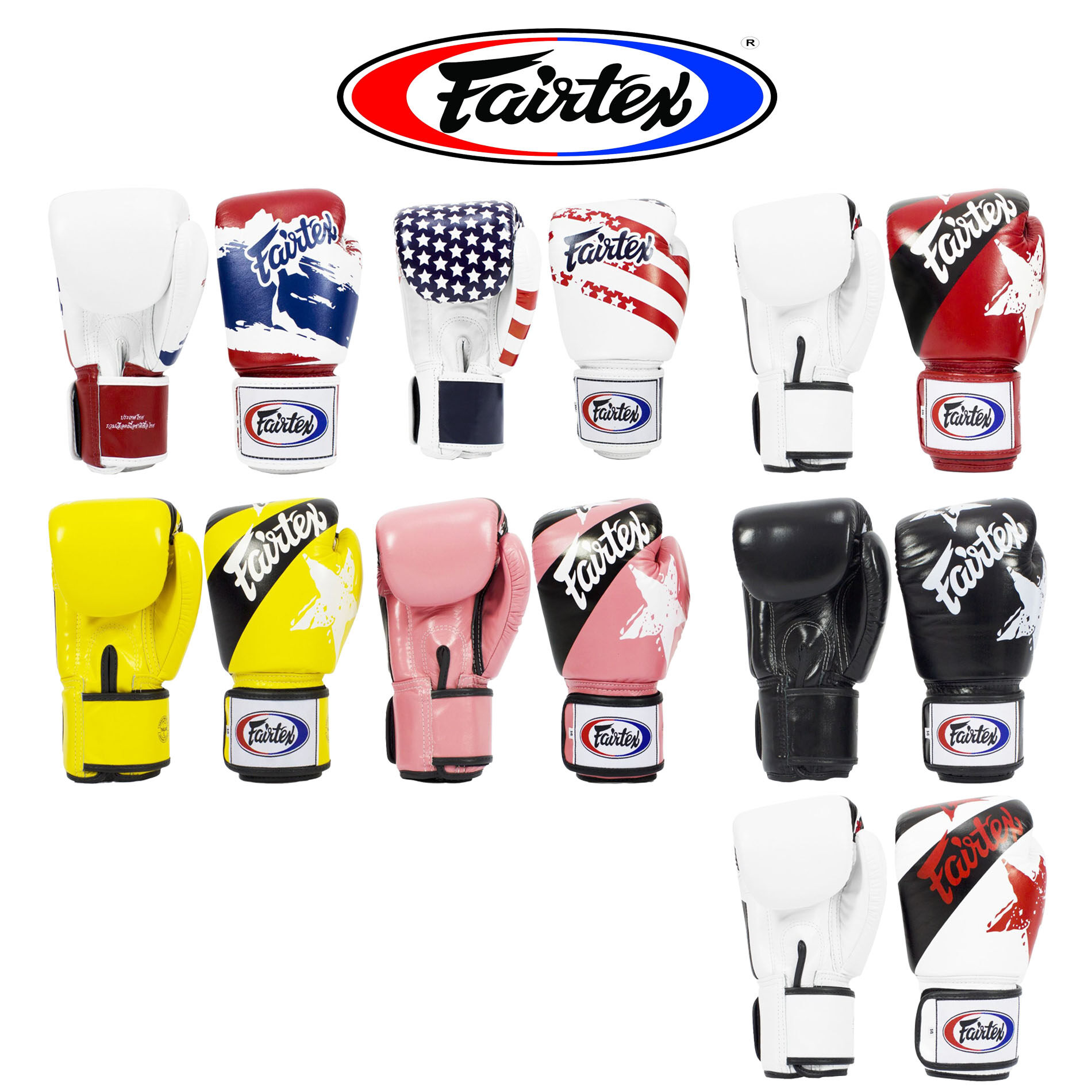นวมชกมวย Fairtex Boxing Gloves BGV1 National Flags & Pattern ลายธงชาติ และ ลวดลาย สี ต่างๆ Size 10oz, 12 oz, 14oz, 16oz. สำหรับ ชกมวย และ ฝึกซ้อมมวย หนังแท้ พร้อม 