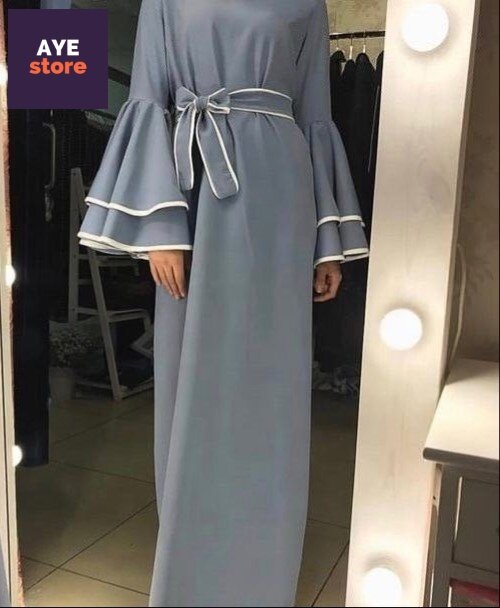เดรสมุสลิม เดรสอิสลาม ชุดมุสลิม ชุดอิสลาม เดรสยาว Double Sleeves Plain Colour Dress