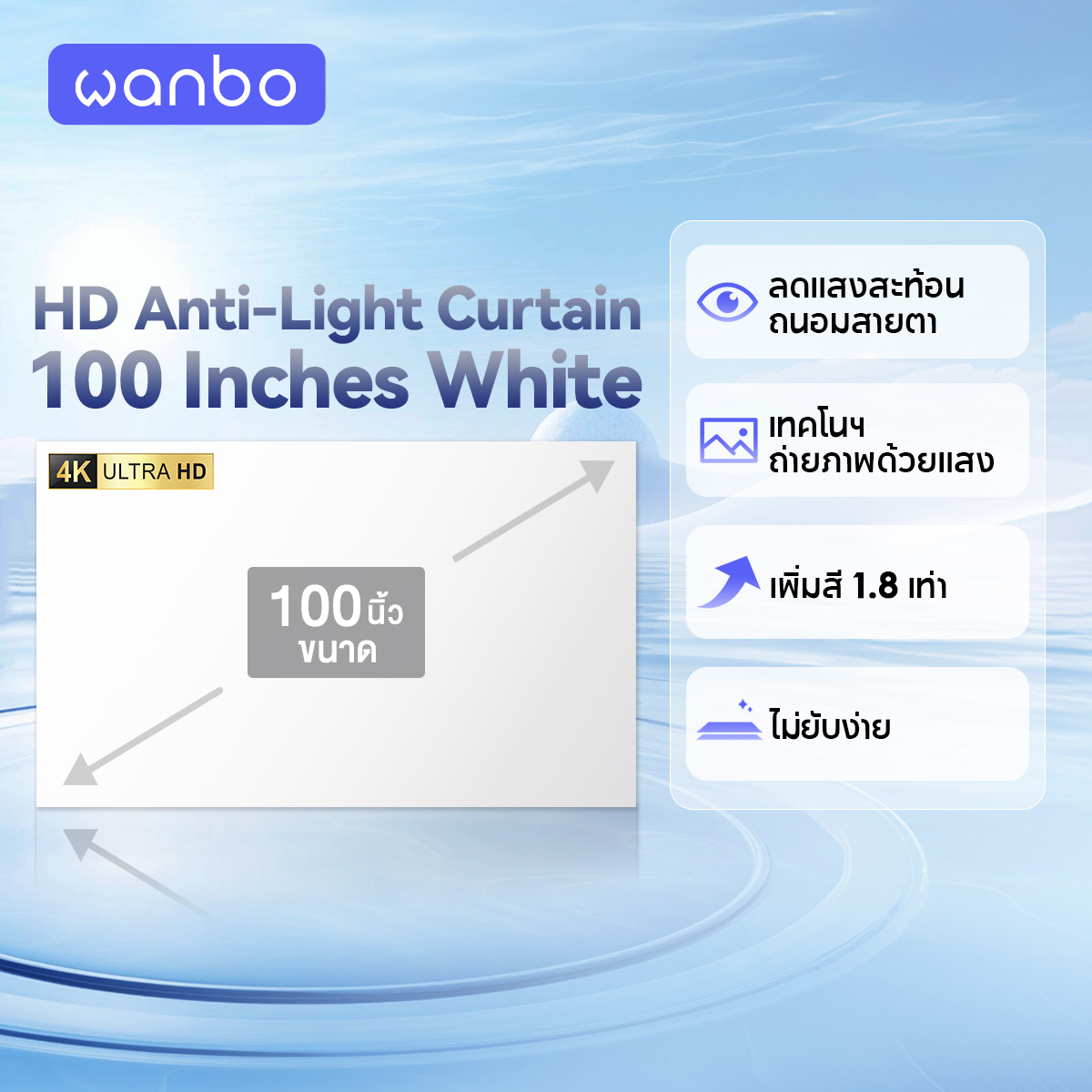 โปรเจกเตอร์ Projector Wanbo HD ม่านแสงโปรเจคเตอร์หน้าจอ 100 นิ้ว,หน้าจอโปรเจคเตอร์ความสว่างสูงโปรเจคเตอร์หน้าจอ,1.8 เท่าสี ราคา 699 บาท*ส่งฟรี
