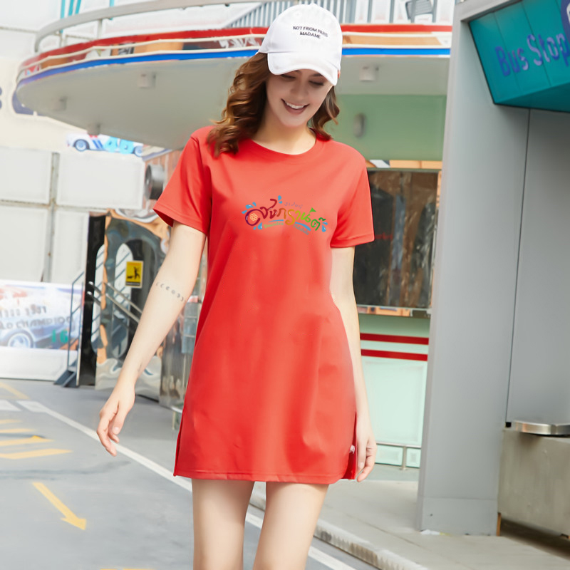 Fashion Shop Stoer เสื้อผ้าผู้หญิงแฟชั่นสไตล์เกาหลีสวยเก๋น่ารัก เสื้อยืดเเขนสั้น เสื้อยืดคอกลมทรงยาว Q0118