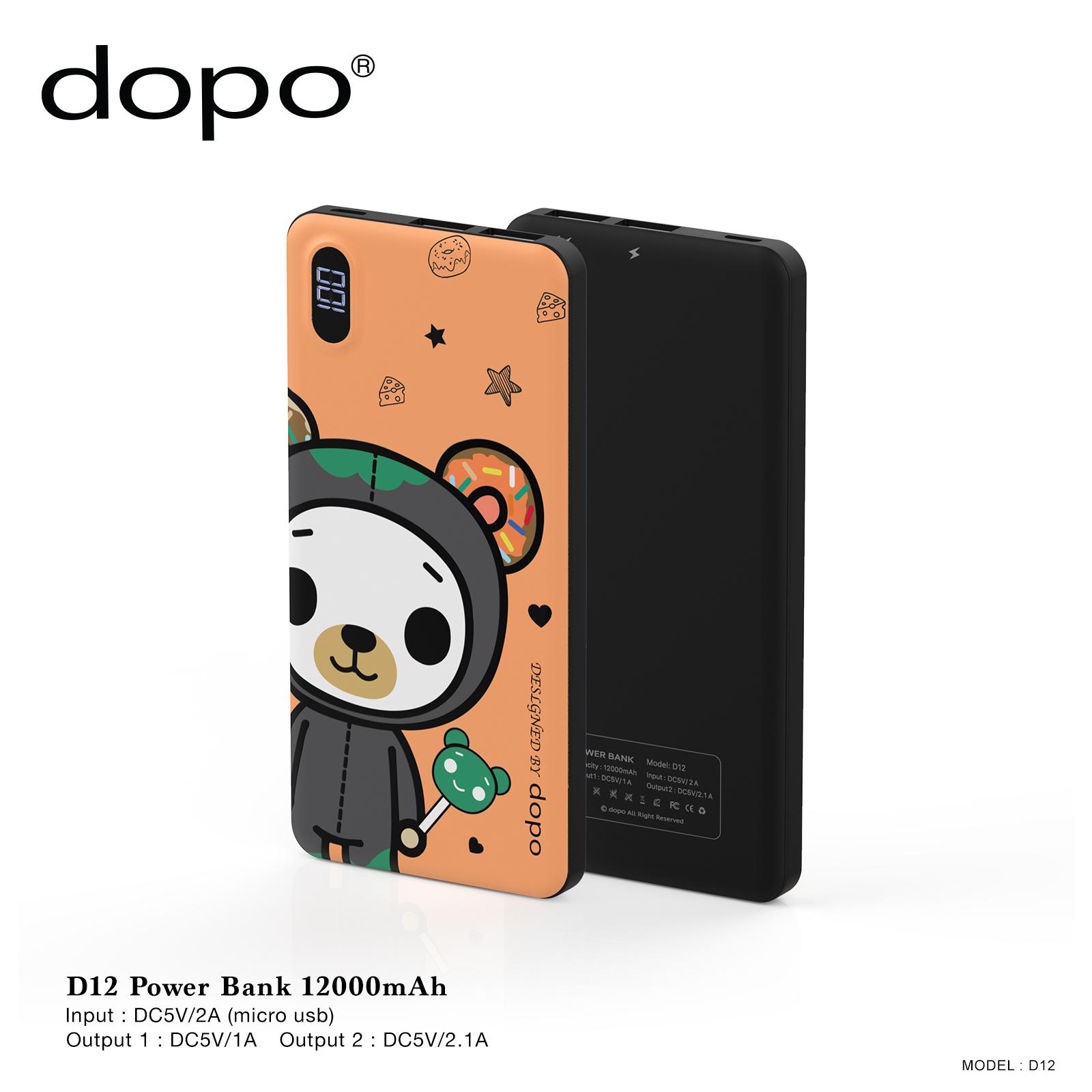 แบตเตอรี่สำรอง dopo Power Bank รุ่น D12 (ลายหมี02) ขนาด 12000mAh รับประกัน 1 ปี ของแท้ 100% (ผลิตหรือนำเข้าก่อน 16 พ.ย. 63)