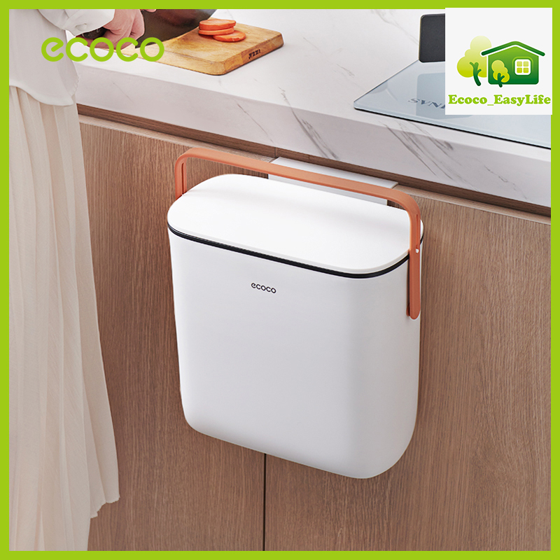 Ecoco Hanging Trash Can Wall Mounted 10L Large Capacity Trash Bin for Kitchen Space Saving with Full Cover ราคา 257 บาท*ส่งฟรี