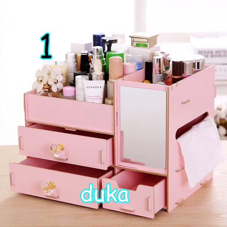 duduka ชั้นเครื่องสำอาง ชั้นวางเครื่องสำอางขนาด 26.5cmX16.5cmX19cm กรณีเครื่องสำอางกระจกบานใหญ่(คละสี）