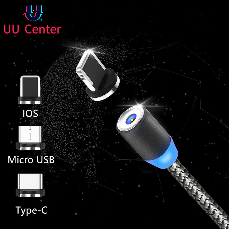 ?UU?【สายชาร์จ IOS/Type-C/Micro USB】3 in 1 ยูเอสบีแม่เหล็กสายชาร์จไมโคร USB แม่เหล็กชนิด C ที่ชาร์จความเร็วสูงสายไฟ 3A สำหรับ iPhone Samsung XIAOMI HUAWEI OPPO หมายเหตุ 7 8