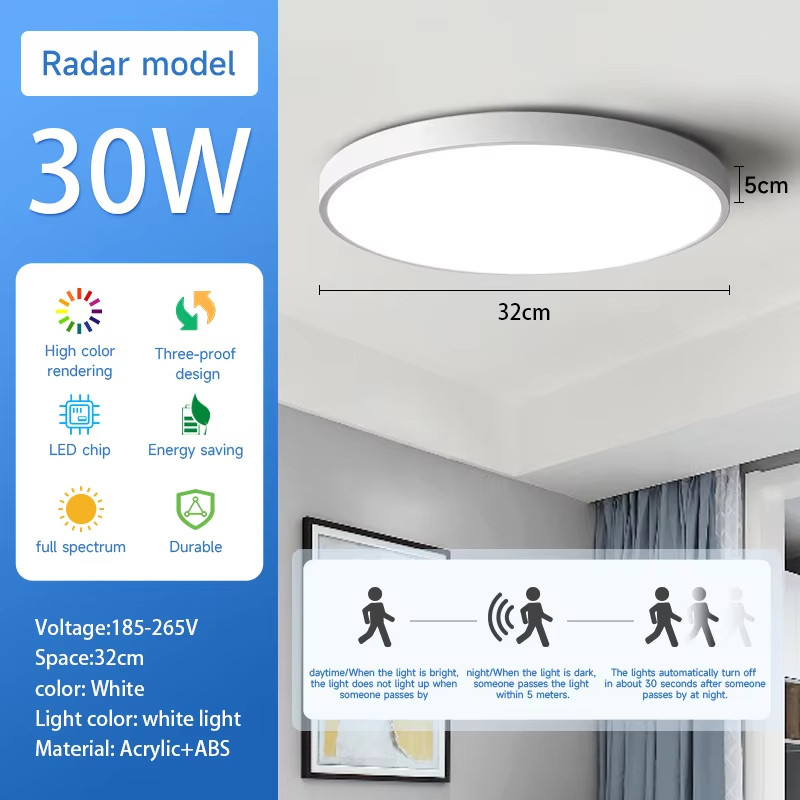 โคมไฟติดเพดานทรงกลม LED 18W 30W 40W 50W โคมไฟเพดานLED 6500K / 3 สี เบาและบางลง ไม่เป็นอันตรายต่อดวงตา ป้องกันแสงสะท้อน ไฟแต่งห้องนอน โคมไฟเพดานทรงกลม โคมไฟติดเพดาน