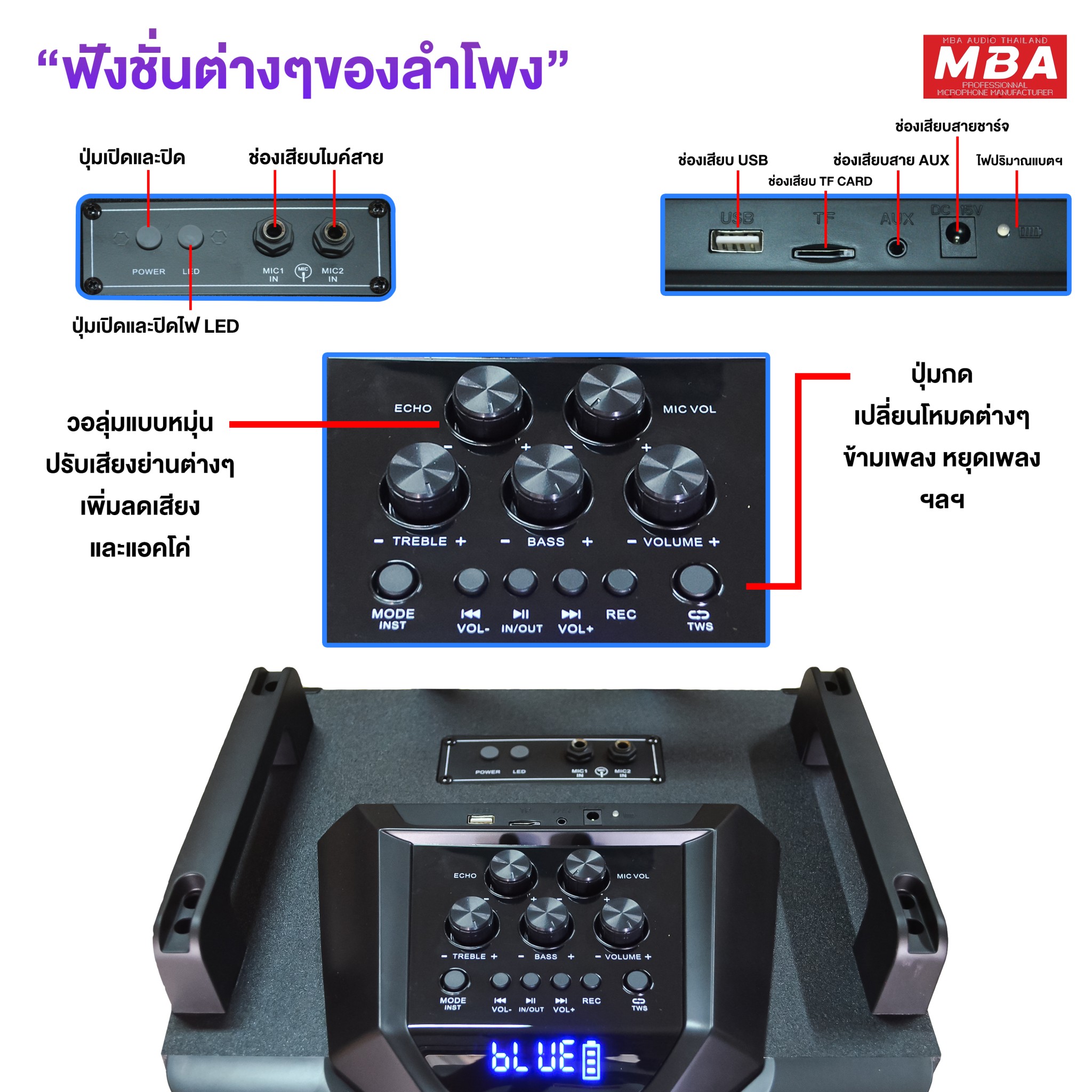 ตู้ลำโพงล้อลาก ลำโพงบลูทูธ MBA 12นิ้ว รุ่น M120A Bass bluetooth speaker ลำโพงบลูทูธเบสหนัก ลำโพงเสียงดี ลำโพงร้องเพลง ลำโพงคาราโอเกะ ลำโพงเคลื่อนที่