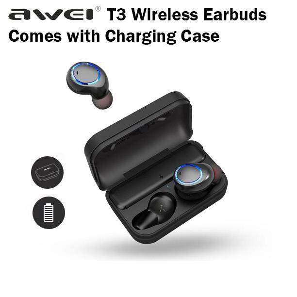 โปรโมชัน หูฟังบลูทูธไร้สายแบบ 2 ข้างพร้อมตลับชาร์จ Awei T3 True Wireless Bluetooth Earphone With Charging Case ราคาถูก หูฟัง หูฟังสอดหู