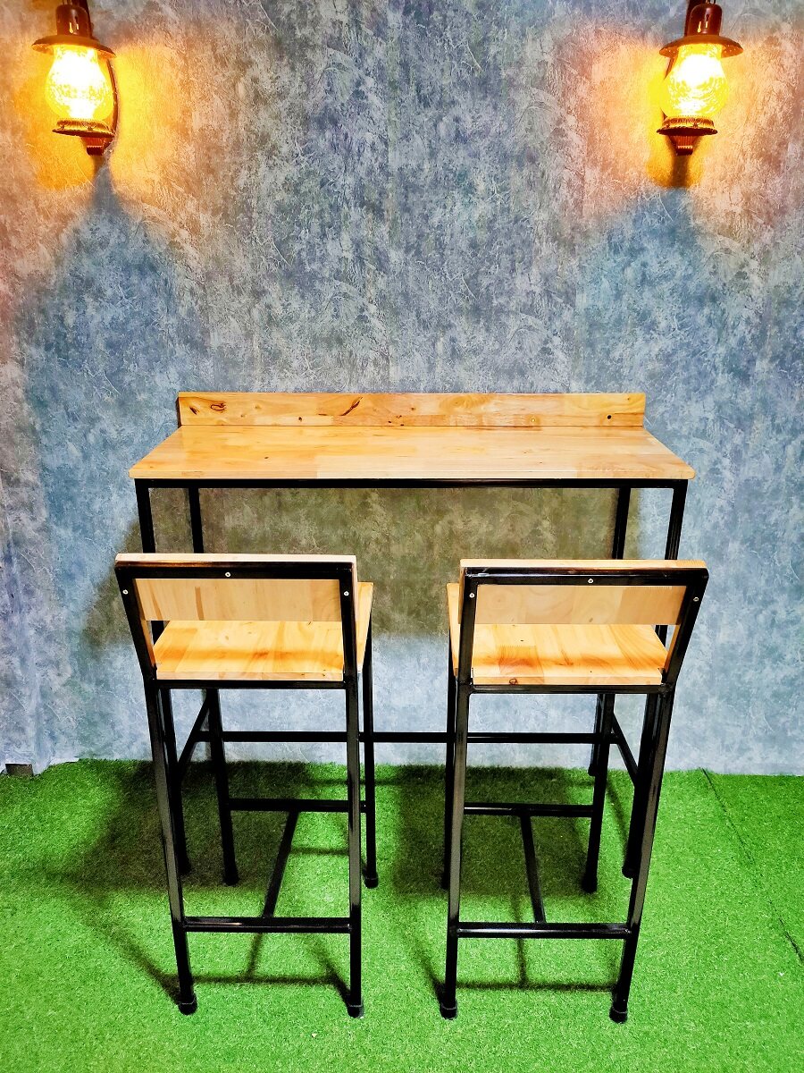 โต๊ะบาร์ โต๊ะกาแฟ พร้อมเก้าอี้2ตัว สุดหรู loft style ทรงสูง ไม้ยางพาราประสาน Bar table with 2 chairs
