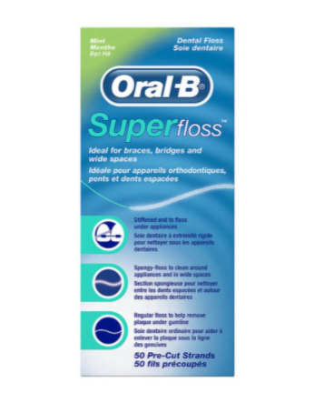 Oral-B ไหมขัดฟัน 50 ชิ้น Super Floss waxed mint 50 pcs Superfloss 1 กล่อง 04720