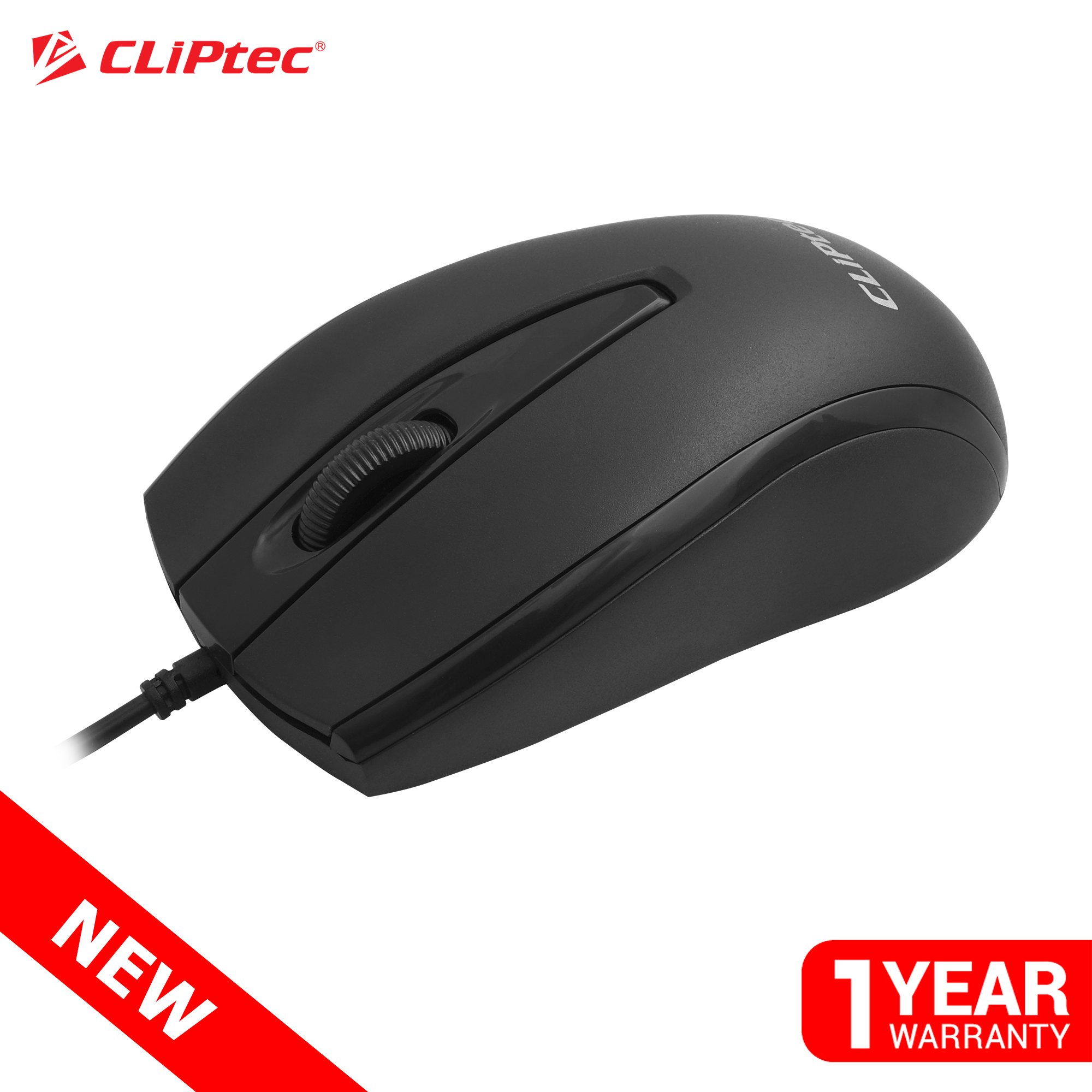 CLiPtec-RZS951-Xilent Scroll Optical Mouse เมาส์สาย ออปติคอล เสียงคลิกเบาเงียบ หัว USB 2.0 ความละเอียด 1200dpi รูปทรงใช้งานได้ทั้งมือซ้ายและมือขวา สายยาว 140 cm