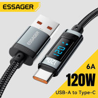Essager สายชาร์จ USB to Type-C 6A 120W ของ พร้อมจอแสดงผลแบบดิจิทัล ถ่ายโอนข้อมูลด้วยกระแสไฟฟ้าสูง สายชาร์จเร็ว A ถึง C สำหรับ Xiaomi Redmi Black Shark