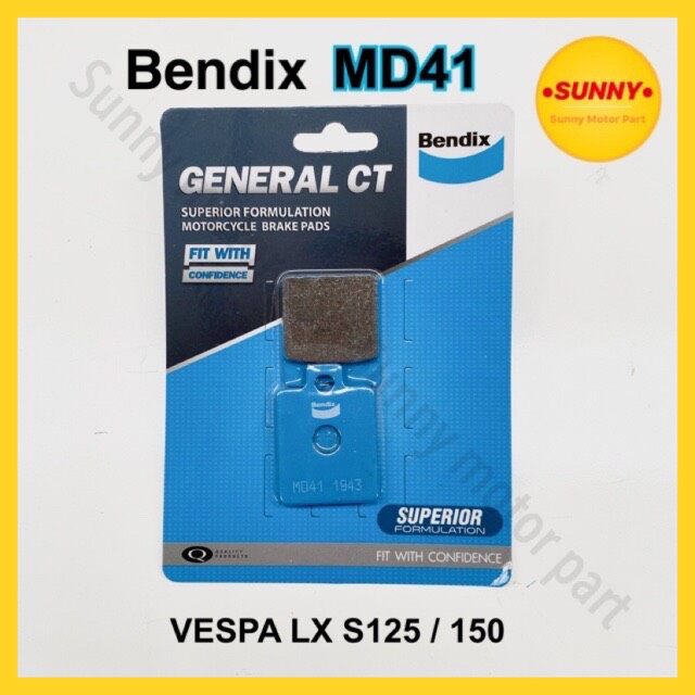 ผ้าเบรคหน้า BENDIX (MD41) แท้ สำหรับรถมอเตอร์ไซค์ VESPA LX S125 / 150