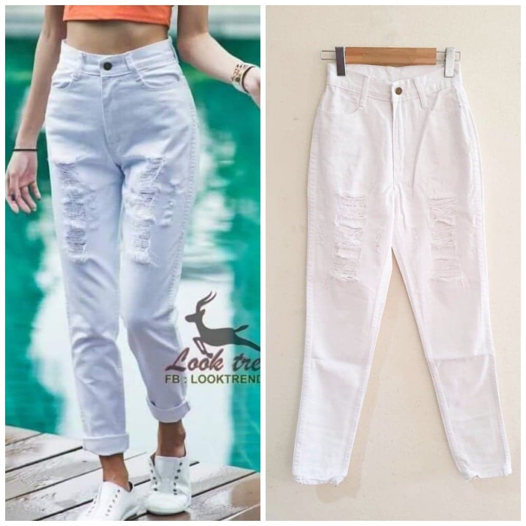 [ส่งฟรี] Fineday Jeans [2แบบ ไซส์ S-XL] กางเกงยีนส์ ผญ ทรง Mom บอยหลวม วินเทจ ผ้ายีนส์นิ่ม ไม่ยืด สีขาว สะอาด ใส่กับอะไรก็สวย กางเกงผู้หญิง