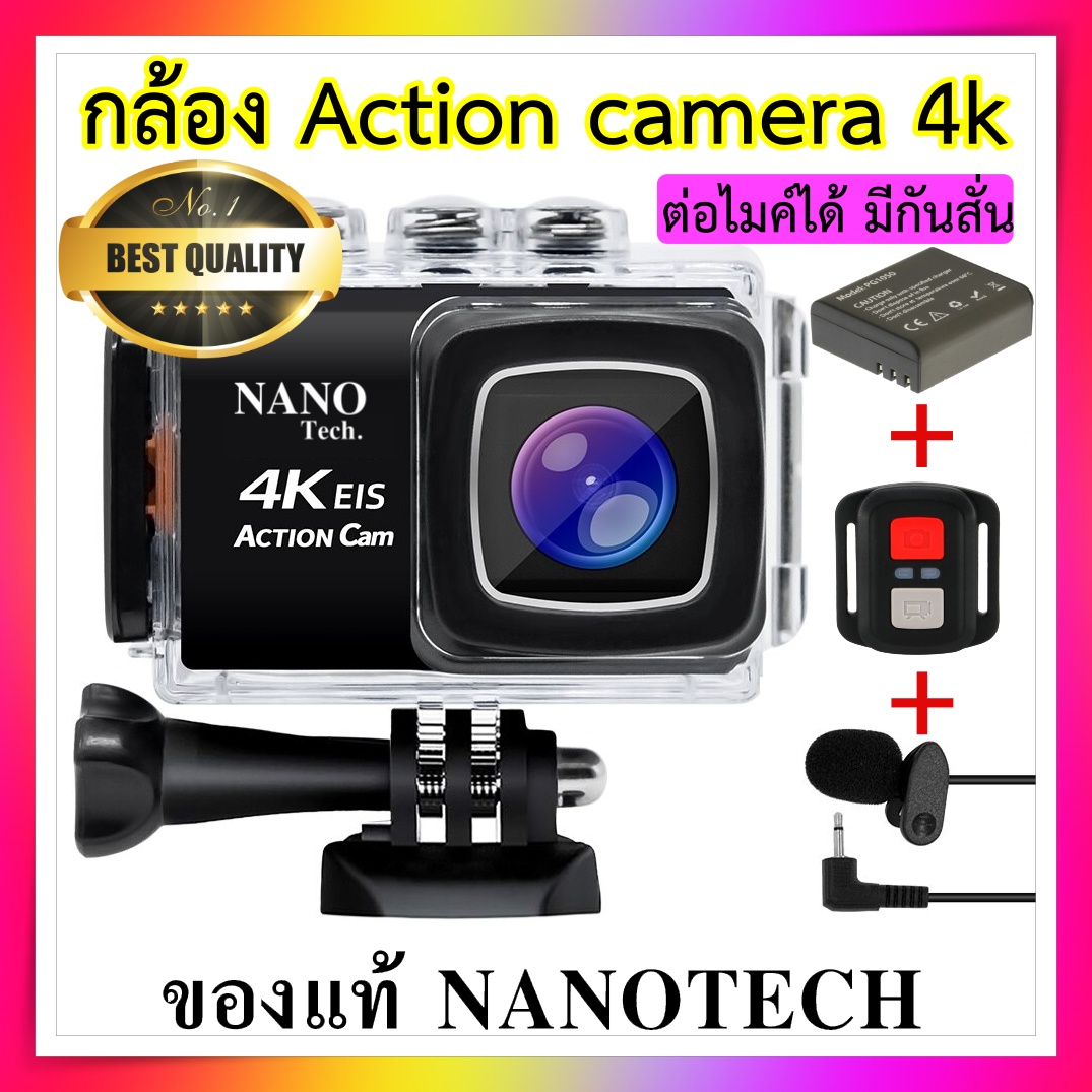 Nanotech กล้องกันน้ำ ถ่ายใต้น้ำ พร้อมรีโมท ไมค์ มีระบบกันสั่นครบจบในตัวเดียว 4K Ultra HD waterproof WIFI FREE Remote - สีดำ M80 ล่าสุด