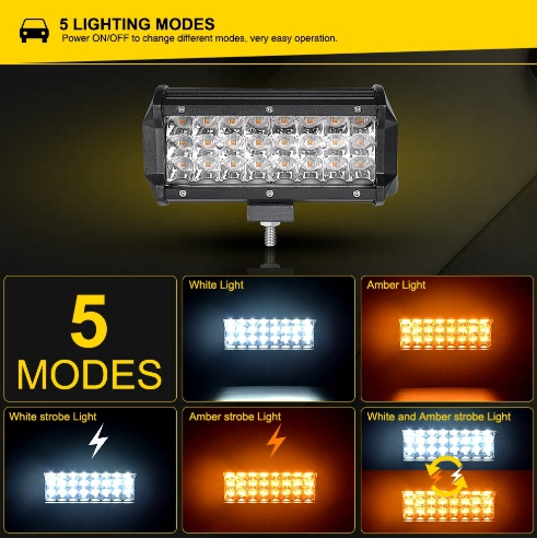 สุดคุ้ม !! สปอร์ตไลท์ไฟรถยนต์ 72W รุ่น 2 แสง (white/umber) ปรับได้ 5 Step ในโคมเดียว ไฟหน้ารถ ไฟท้าย โคมไฟรถยนต์ ไฟฉุกเฉินรถยนต์ อะไหร่รถยนต์สำหรับติดตั้งไฟรถยนต์ มอเตอร์ไซต์ มอไซค์ บิ๊กไบท์ ออฟโรด - LED Light Bar Dual Colors12V–24Vงานพรีเมี่ยม 1 โคม