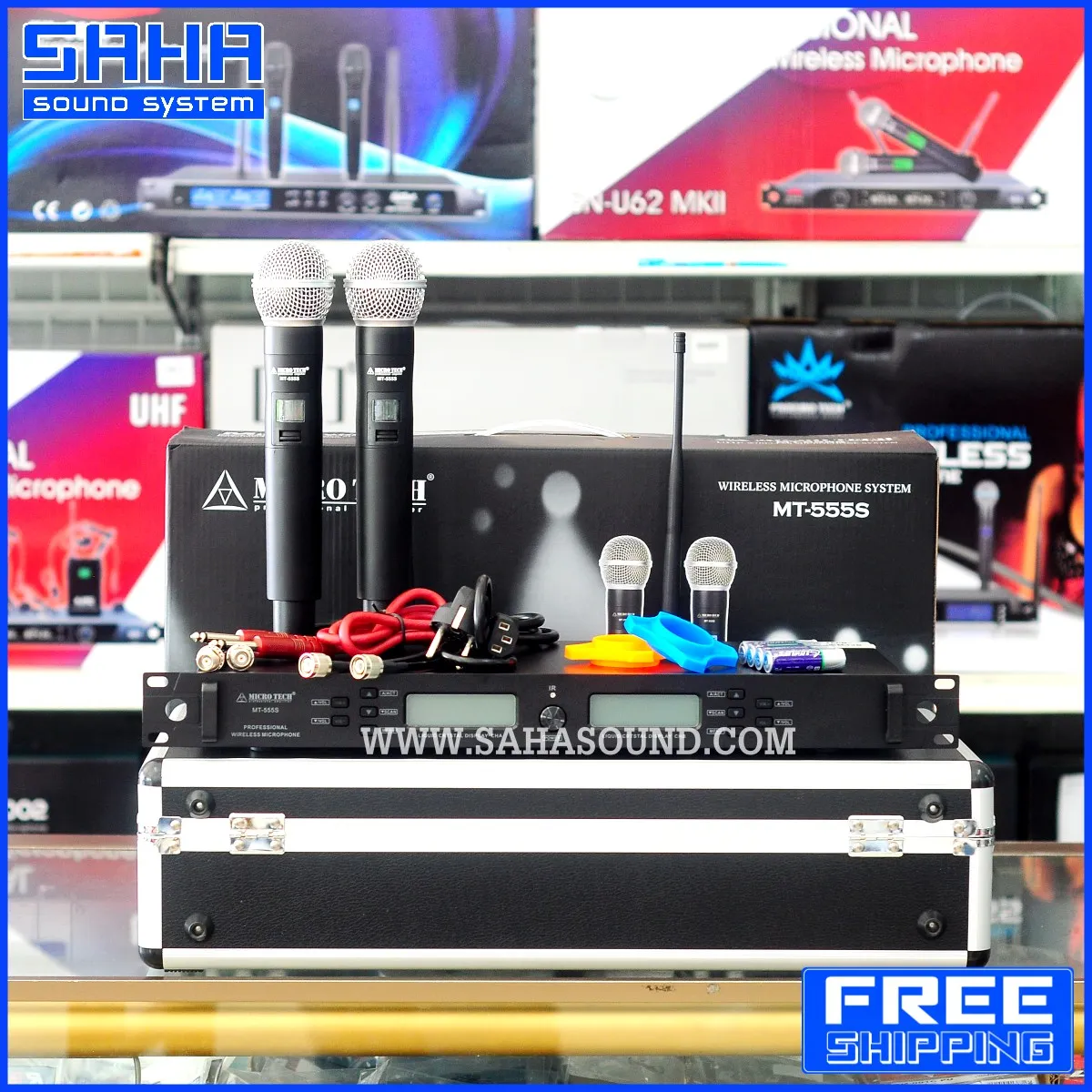 ส่งฟรี MICRO TECH UHF MT-555S ไมค์ลอย - ถือคู่ เสาหน้า (ความถี่ใหม่ 803-806 MHz) (ส่งฟรีไม่มีขั้นต่ำ) sahasound - สหซาวด์