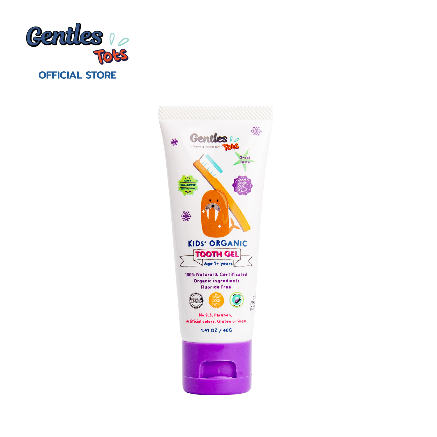 Gentles Tots -ยาสีฟันเด็กออร์แกนิค สูตร Kids 1ปี+ กลืนได้ ไม่อันตราย (กลิ่นองุ่นเบอร์รี่)(Kids'Organic Tooth Gel) ราคา 269 บาท*ส่งฟรี