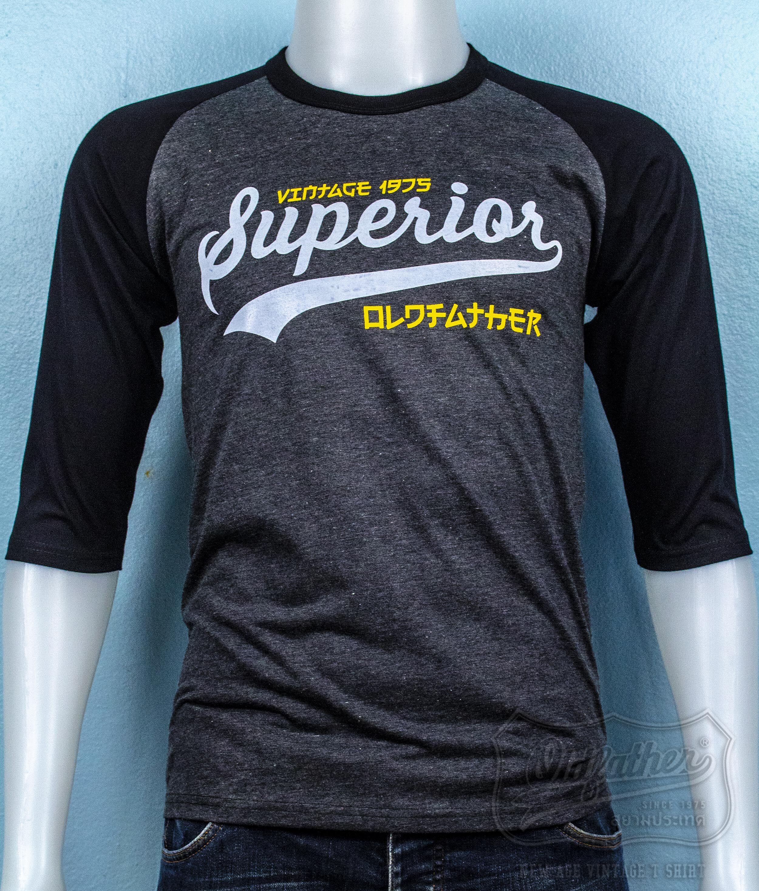 T 7 เสื้อแขนสามส่วนวินเทจ สกรีน Superior JP 1975 Vintage