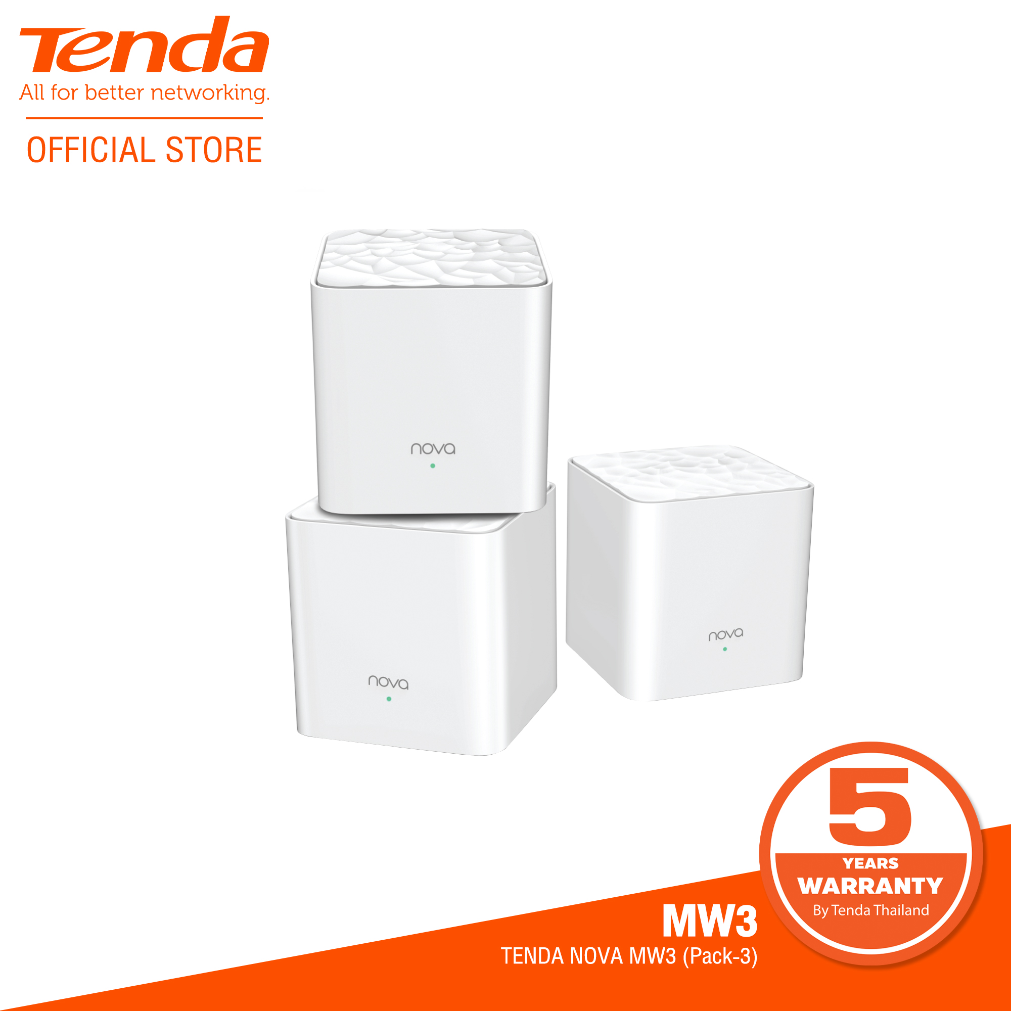 Tenda MW3 [Pack-3] / Mesh / AC1200 Whole Home Mesh WiFi System, เร้าเตอร์รับสัญญาณ(ประกันศูนย์ไทย 5 ปี)