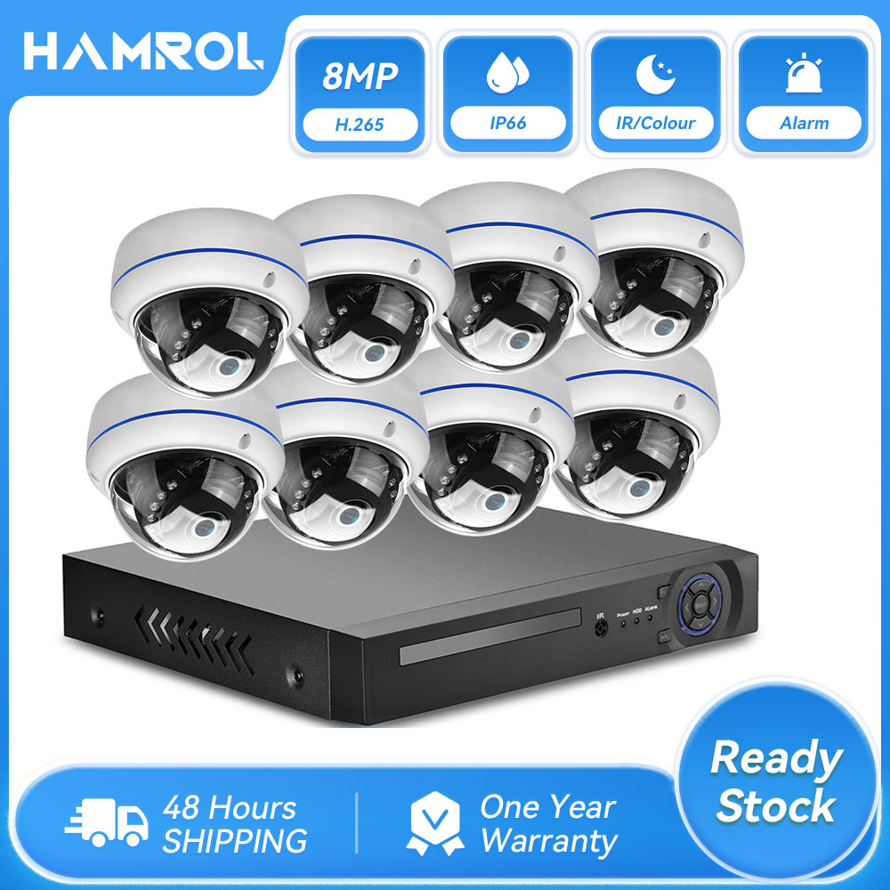 Hamrol 8CH 4K Ultra HD 8MP Security Camera System H.265 POE NVR Kit CCTV Inddor Outdoor Metal Dome Video Surveillance IP Camera Set ราคา 13,958 บาท*ส่งฟรี