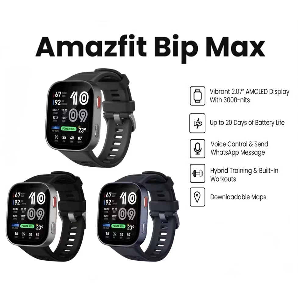 Amazfit Bip Max Smartwatch, 2.07-Inch Smartwatch, 3000 Nits Brightness, Spo2 and Stress Monitoring, 24H Battery, 550Mah. ราคา 3,899 บาท*ส่งฟรี