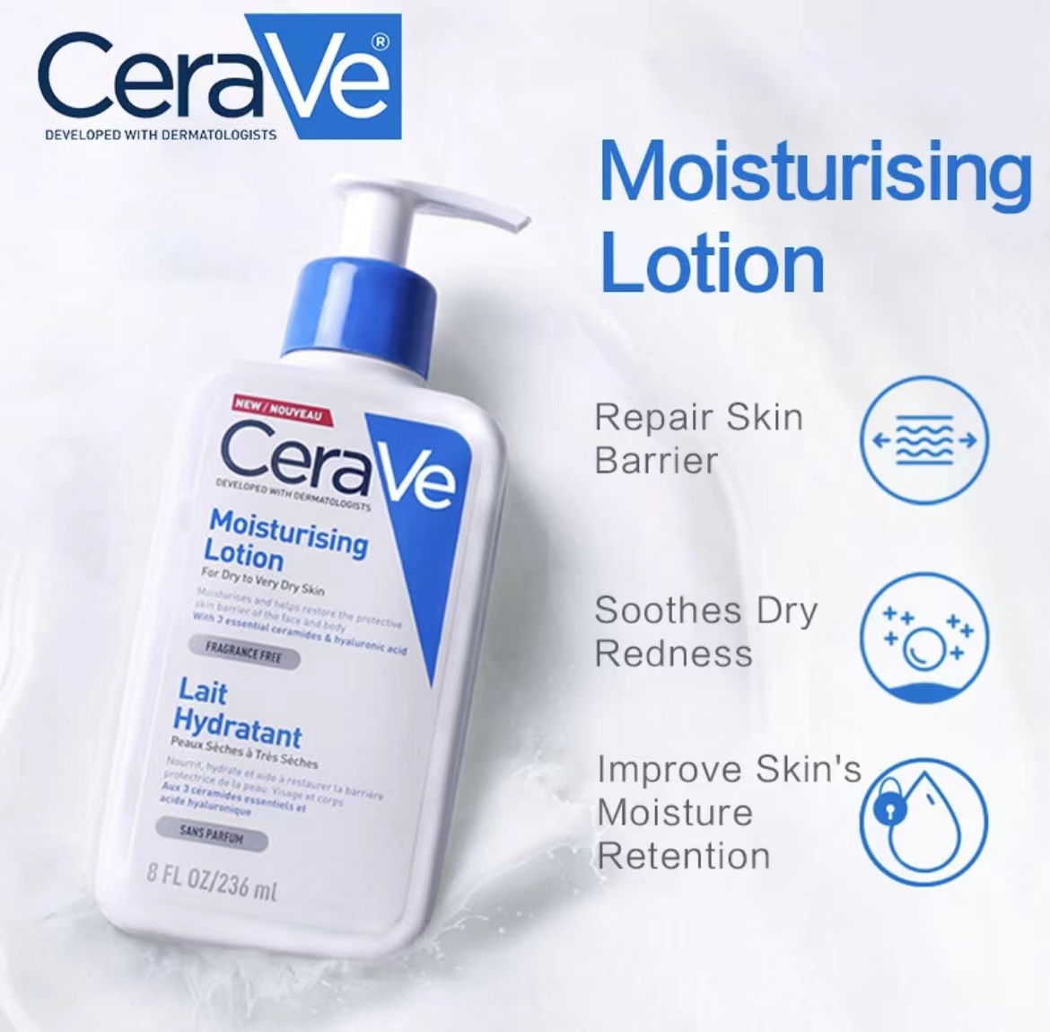 Cerave Moisturising Lotion 236 ML เซราวี โลชั่นบำรุงผิวหน้าและผิวกาย