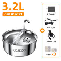 ROJECO 3.2L Auto Cat Water Fountain & Feeder 2 In 1 Stainless Steel Double Bowl Pet Feeding Drinking Dog Water Dispenser