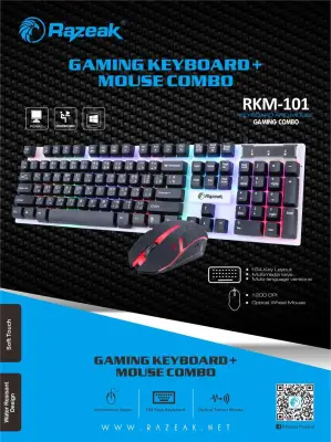 คีบอร์ดเม้าส์ Razeak Keyboard+Mouse Gaming RKM-101