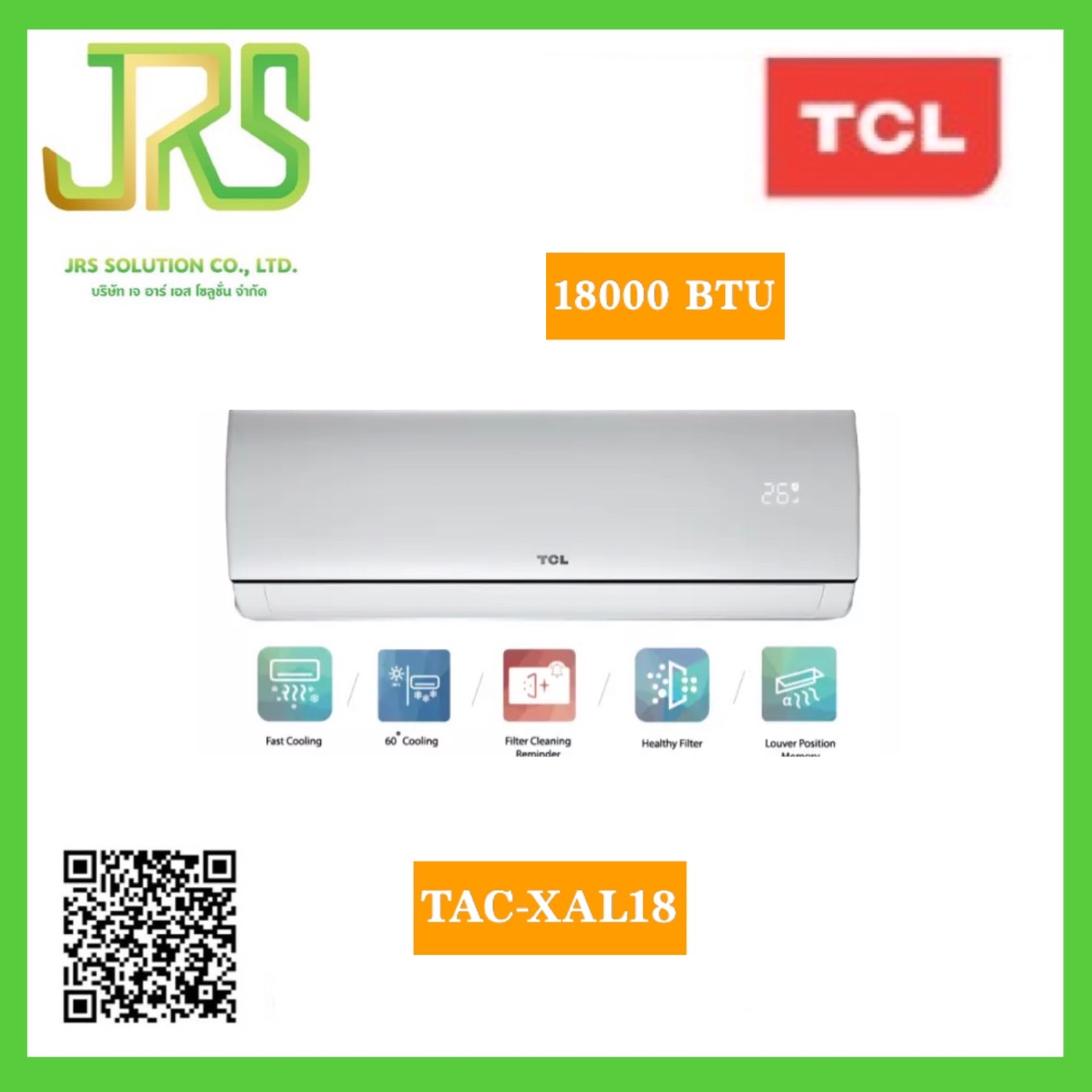 (1 Piece Per 1 Order) 2022 New Inverter Tcl Wall-Mounted Air Conditioner, Inverter System New Elite Series, Model Tac-Xal18 ราคา 12,590 บาท*ส่งฟรี