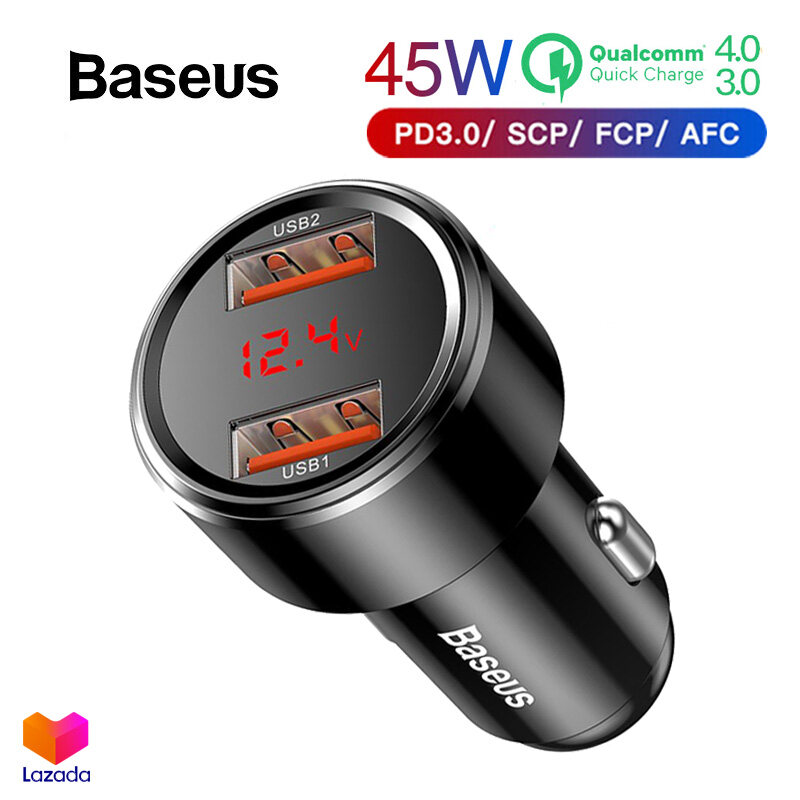 Baseus ที่ชาร์จในรถ 6A 45W Quick Charge 4.0 + QC3.0 + PD3.0 + HW Super Charger สำหรับ Huawei Xiaomi One Plus iPhone รุ่น BS-C20A