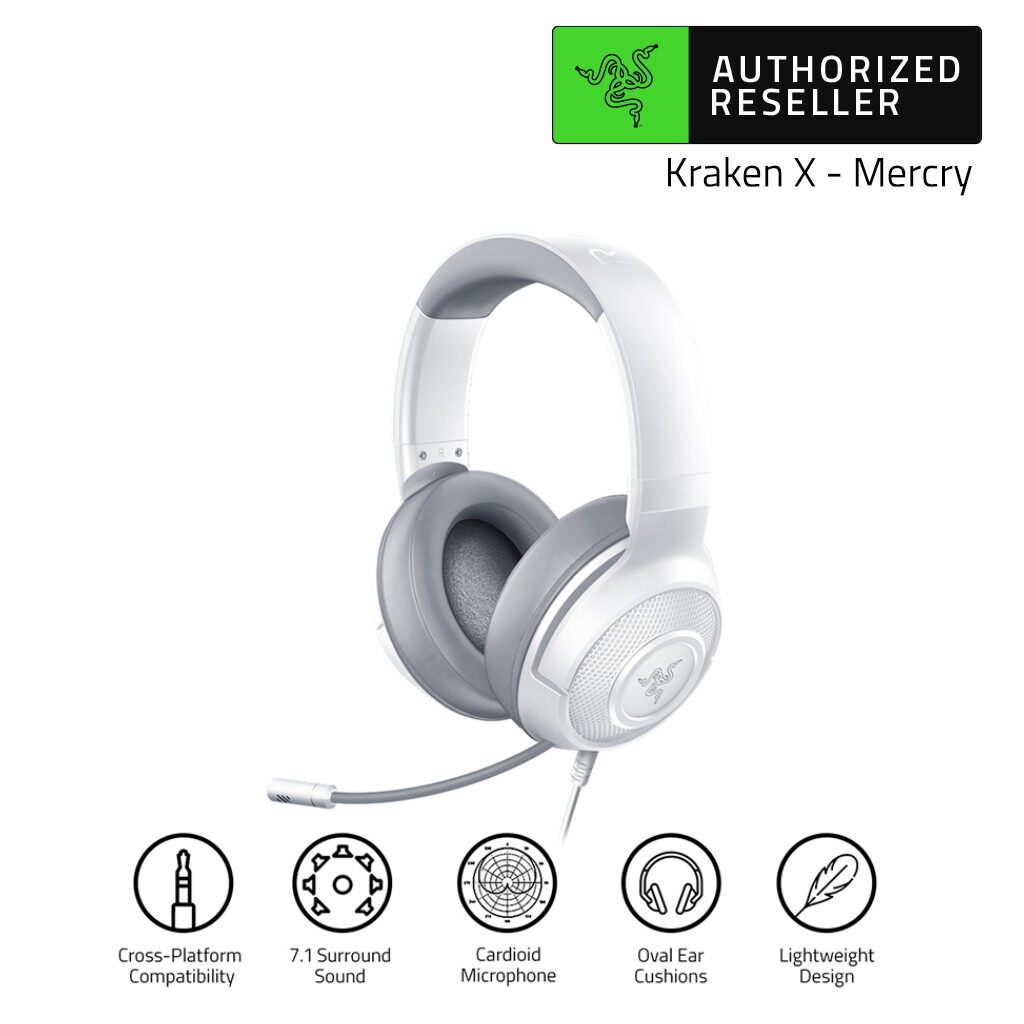 Razer Kraken X 7.1 Surround Sound Headset with Bendable Cardioid Microphone Wired Gaming Headphones - Mercury (หูฟังเกมมิ่ง)
